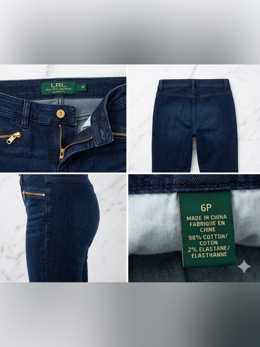 Ralph Lauren Dark Blue High-Rise Skinny Jeans with Gold Zippers